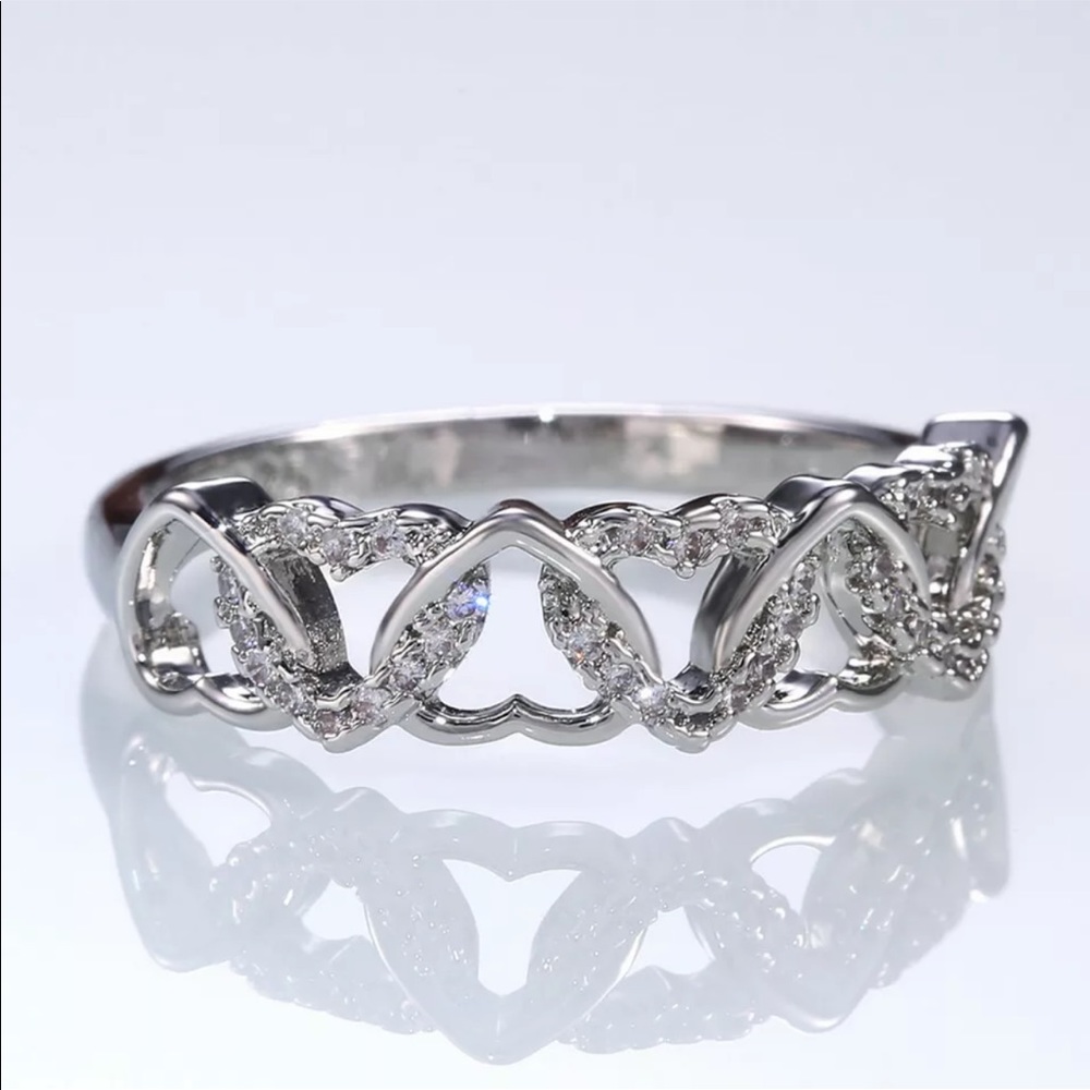 New Lovely Hearts 925 Silver White Sapphire Ring - Picture 3 of 5